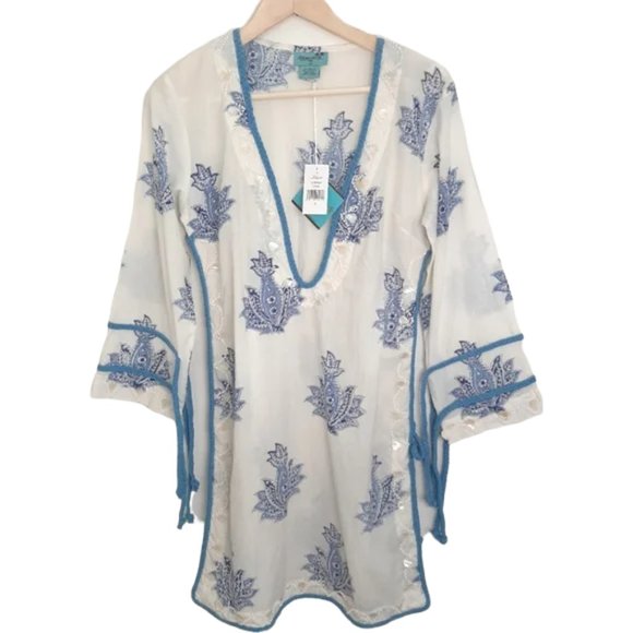 Letarte Tops - NWT Letarte Tunic Cover-up Beaded Shells size S